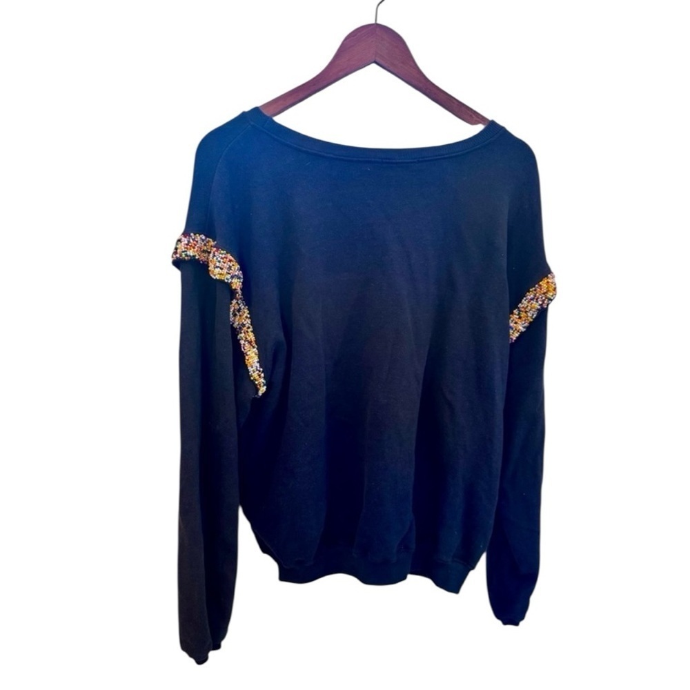 Gold and Silver Woman’s Black Sweatshirt with Colorful Beaded Ruffle Details Med - Picture 2 of 7